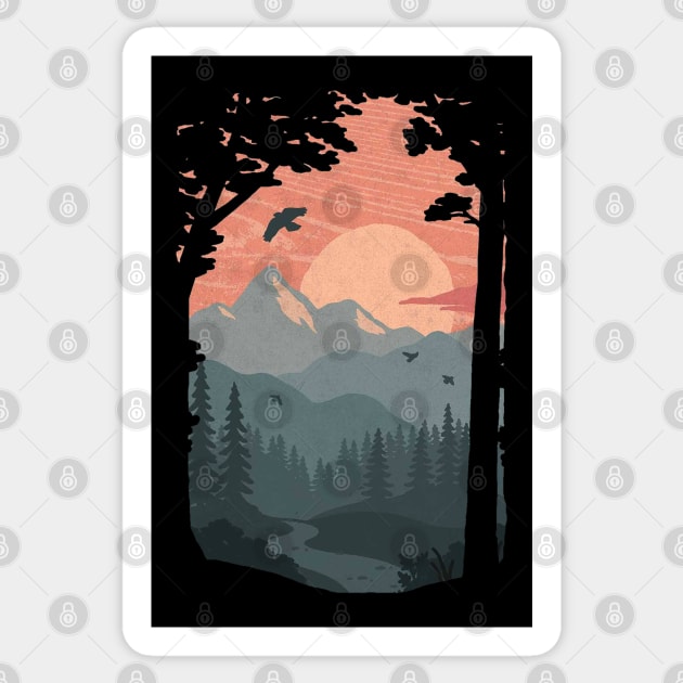 Into The Dark Woods Of The Mountain Forest - Wanderlust Sticker by wanderfeel